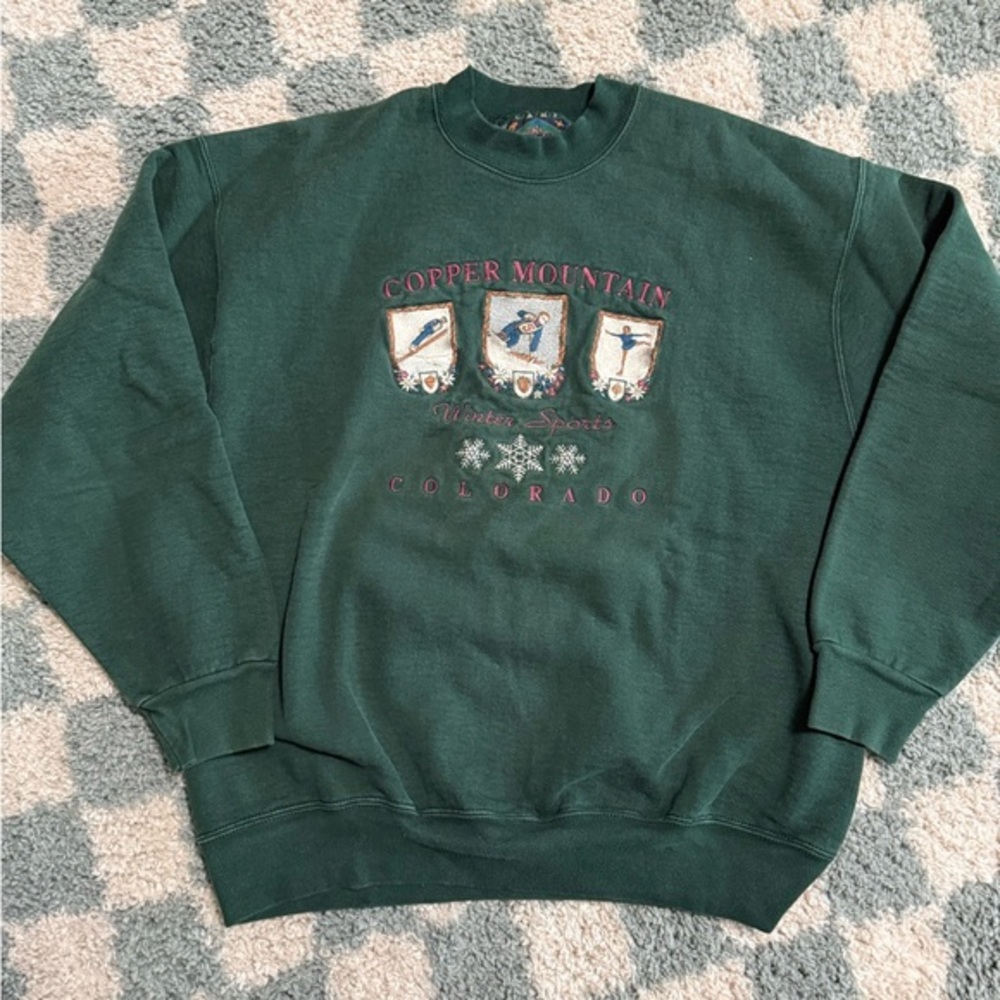 COPPER MOUNTAIN vintage camp david dark green mock neck thick sweatshirt skiing